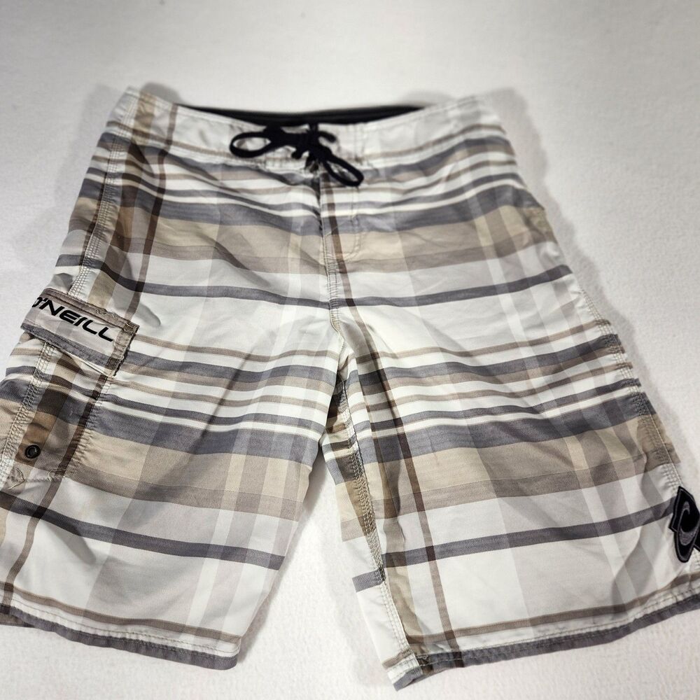 O'Neill Board Shorts Mens Size 32 Gray Striped Beach Summer Surf